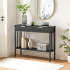 MAHANCRIS Console Table with 2 Drawers, Narrow Long Entry Table with Storage Shelf, 2-Tier Fluted Entryway Table with 2 Drawers, for Entryway, Living Room, Foyer, Hallway, Office, Black CTHB5101 - size: 11.8"D x 39.4"W x 32.3"H
