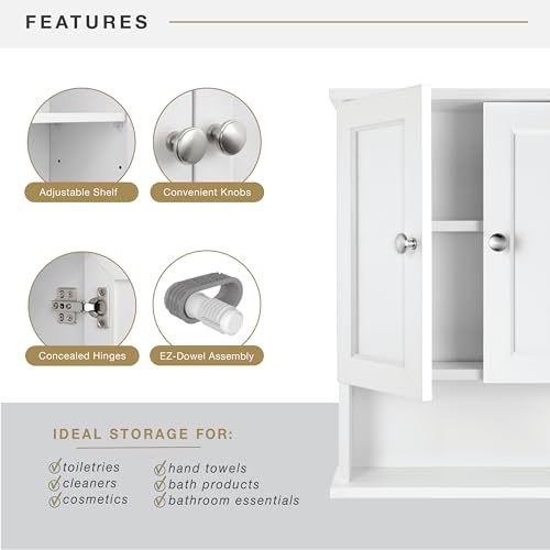 MCS 23x18 White Medicine Cabinet Organizer, Wall Mounted 2-Door Bathroom Cabinet for Over-The-Toilet Storage, Bathroom Furniture & Restroom Organizer - size: 23x18 2-Door