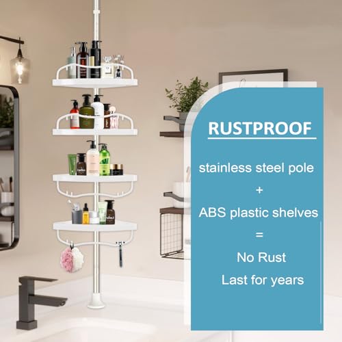 Corner Shower Caddy Tension Pole, Rustproof Bathtub Storage Organizer with 4 Adjustable Shelves, Bathroom Shower Rack Shampoo Holders for Inside Shower, 40"-120" Floor to Ceiling Shower Caddy Silver - color: Silver