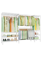 Ulif E11 Heavy-Duty Garment Rack, Metal Freestanding Clothes Rack and Closet Storage Organizer with 8 Shelves and 4 Hanger Rods, (73.2-97.6)" W x 14.5" D x 71.2" H, Load 1034 LBS, White - color: White
