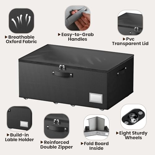 Dayacoco Under Bed Storage With Wheels,10 Inches Under Bed Storage Containers,65L Large Capacity,No Assembly Required Rolling Under Bed Storage for Clothes,Blankets,Shoes,Black - size: 10.1 inch height-black
