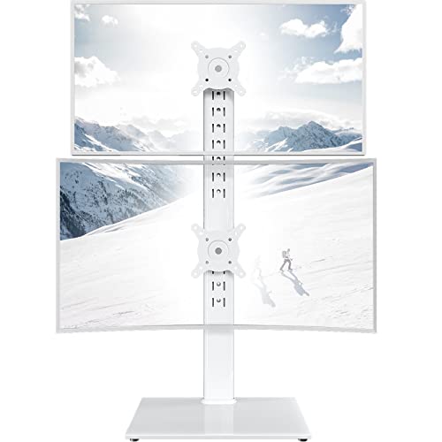 Dual Monitor Stand - Vertical Stack Screen Free-Standing Monitor Riser Fits Two 13 to 34 Inch Screen with Swivel, Tilt, Height Adjustable, Holds One (1) Screen up to 44Lbs HT05W-002 White - color: White