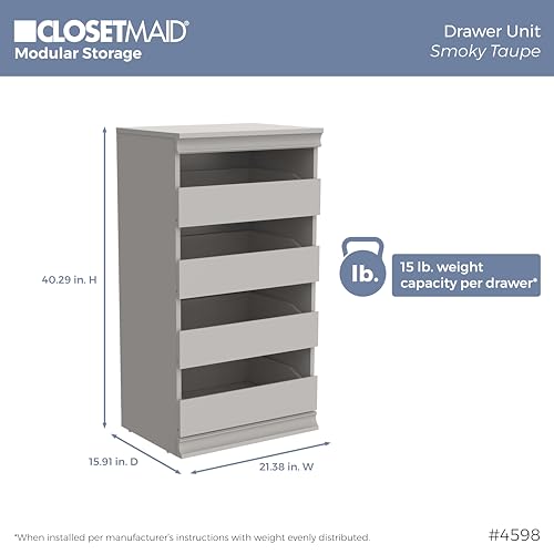 ClosetMaid Modular Storage 68.76-78.78-inch W 4-Drawer 19-Shelf Wood Closet System with Doors, Smoky Taupe - color: Smoky Taupe