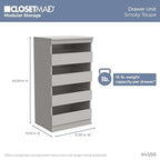 ClosetMaid Modular Storage 68.76-78.78-inch W 4-Drawer 19-Shelf Wood Closet System with Doors, Smoky Taupe - color: Smoky Taupe
