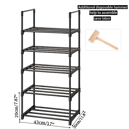 OYREL Shoe Rack, Sturdy Metal Shoes Rack Organizer,Narrow Shoes Stand Shelf 5 Tier Shoe Racks for Closets Small Space - color: Black, size: 17.1"W x 11.8"D x 40.5"H in 5 tier