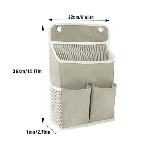 Wall Hanging Storage Bag, 2Pcs 5 Pocket Hanging Storage Bag Bedside Caddy Organizer for Bed for Bunk Bed Dorm Room Hospital, Holds Phone Glasses Book Remote, Fits Bed Rail Headboard, Grey