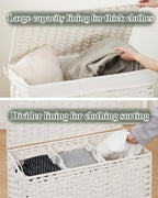 SETVSON Laundry Hamper with Lid Laundry Basket 132 L (35 Gal) Wicker Clothes Hamper, Handwoven Rattan Hamper with Handles and 4 Removable Liner Bags, 6 Mesh Bags for Laundry Bedroom White - color: White, size: 35.0 Gal