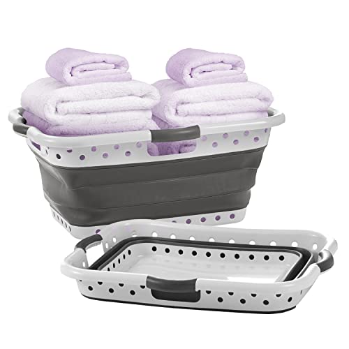 Pop & Load Collapse and Store Collapsible Plastic Laundry Basket, Large 1 pc Pop Up Laundry Hamper with 3 Comfort Grip Handles, 10.5 Gallons, Gray - color: Gray, size: Large HipHolder - 3 Handles
