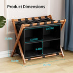 Bamboo Luggage Rack 2 Pack with 4 Storage Compartments, Foldable Suitcase Stand for Guest Room, 150lbs Capacity, Sturdy, Space-Saving and Easy to Assemble Organizer - color: Walnut 2 Pcs