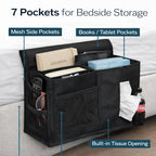 Dependable Industries inc. Essentials 7 Pocket Bedside Caddy Organizer for Bed Couch or Sofa Hanging Storage for Phone Remote Glasses Tissues Magazines Black