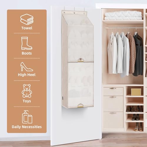 STORAGE MANIAC Over the Door Shoe Organizer with Curtain Dustproof Heavy-Duty Large Deep Pocket Hanging Shoe Organizer for Closet Dorm & Narrow Door Storage Shoe Holder Shoe Rack, 7-Shelf Beige 1 Pack - color: Beige, size: 7-Shelf