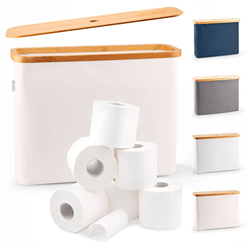 LONBET Toilet Paper Storage for 12 Rolls, Stackable & Foldable - The Ultimate Bathroom Organizer - Waterproof Basket with Bamboo Lid - Elegant Toilet Paper Storage Holder, Beige - color: Beige, size: 12 rolls