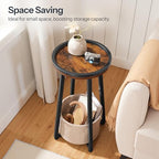 HOOBRO Small Round Side Table, 2-Tier Round Sofa End Table, Compact Nightstand with Cotton Linen Storage Basket, for Small Space, Living Room, Bedroom, Dorm, Rustic Brown BF183BZ01 - color: Rustic Brown