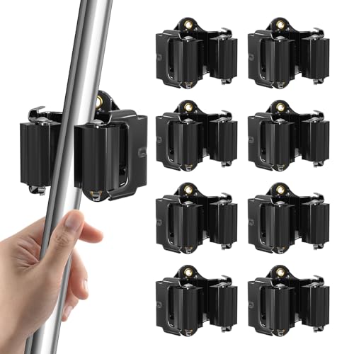 Mop and Broom Holder Big Size Hanging 1KG Extra, 8 Pack, Wall Mount for Organizing Mop Broom in Garden, Laundry Room, Cleaning, Bathroom, Kitchen, Garage (Black)