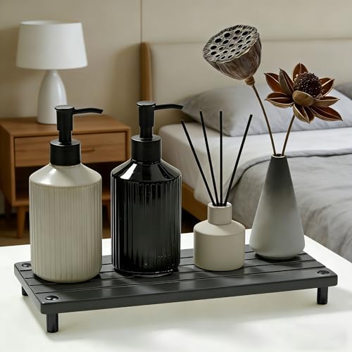 Durable Kitchen Sink Organizer, Instant Dry Sink Caddy for Bathroom Counter, Diatomite Stone Drying Tray, Upgrade Water Absorbing Stone Tray for Sink, Anti-Slip Stone Soap Tray -Dark Gray - color: Dark Gray Metal Foot 4stripes Large