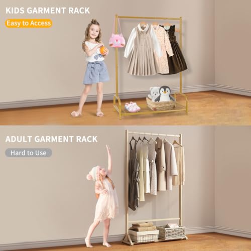 Baby Clothes Organizer, Kids Dress Up Storage Rack, Small Clothes Rack with Metal Storage Shelf, Kids Closet Organizers, Baby Closet (Gold) - color: Gold