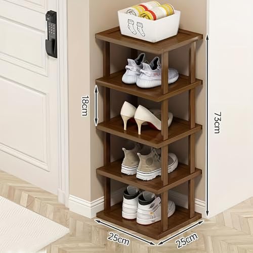 Vertical Shoe Rack - Tall Narrow Shoe Rack Organizer for Small Spaces,5 Tier Bamboo Shoen Shelf for Entryway,Closet,Corner,Doorway,Skinny Shoe Shelf Space Saving Shoe Storage,Free Stackable DIY - color: Brown, size: 5-tier