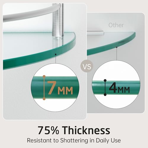 KES Glass Corner Shelf for Bathroom Corner Shelf 2 Pack Tempered Glass Shelf with Rail SUS 304 Stainless Steel Wall Mounted Brushed Finish, BGS2101A-2-P2 - color: Brushed Finish