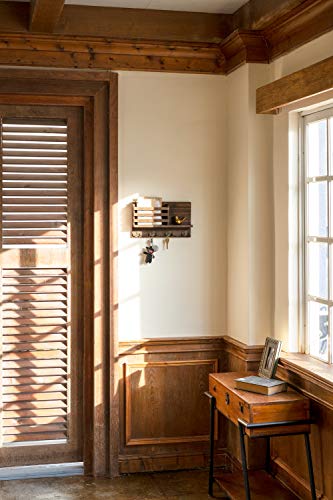 Dahey Wall Mounted Mail Holder Wooden Key Holder Rack Mail Sorter Organizer with 4 Double Key Hooks and A Floating Shelf Farmhouse Rustic Home Decor for Entryway or Mudroom,15.7"W x9.3"Hx3.2"D, Brown - color: Brown