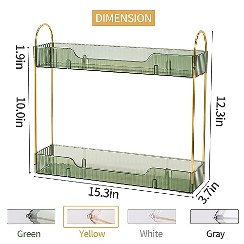 YCIA&DONE 2 Tiers Narrow Vanity Makeup Organizer, Bathroom Organizers Countertop Slim, Perfume Holder Skincare Storage Cosmetic Shelf Spice Rack, for Small Desktop Counter Space, Vintage Green - color: Vintage Green