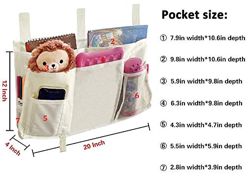 Bunk Bed Organizer - Bedside Storage Caddy with Pocket, Hanging Organizer for Dorm Room, Hospital Bed Rail and More (Cream) - color: White