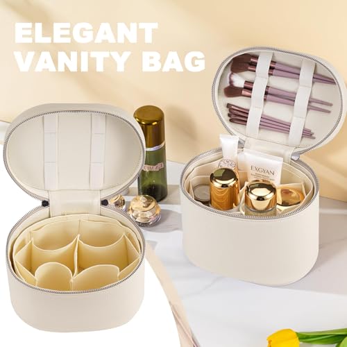 Makeup Bag Vanity Case Cosmetic Bag with Removable Divider Travel Toiletry Bag for Women Portable Make up Box Organizer, Beige - color: Beige
