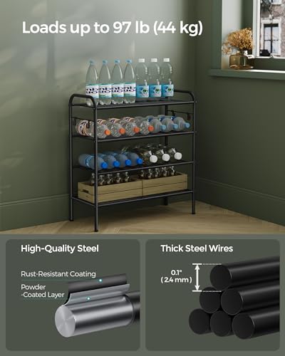 SONGMICS Shoe Rack, 4-Tier Shoe Organizer, Metal Shoe Shelf Storage with 4 Side Hooks, Holds 15 Pairs of Shoes, Height-Adjustable Shoe Rack for Entryway, Hallway, Closet, Ink Black ULMR069B01 - color: Ink Black, size: 4 Tiers (26.7"W)