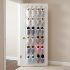Batiyeer Over the Door Shoe Organizer Cotton Material 24 Large Breathable Mesh Pockets with 4 Pcs Hooks Closet Rack Hanger Holds up to 40 Lbs Space Saving Hanging Storage Holder