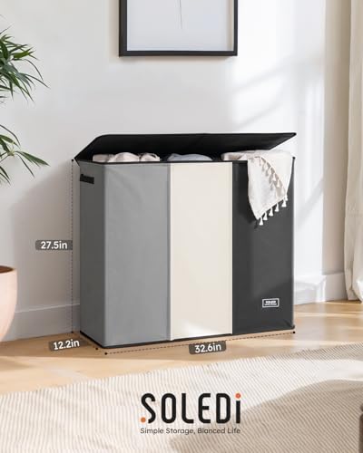 SOLEDI Laundry Hamper 3 section with lid and 3 Pcs Bag, Large Hamper 3 compartment 180L, Laundry Basket Laundry sorter Clothes hamper for Laundryroom Bedroom Blanket Storage Organizer - color: Black/White/Grey, size: 180L