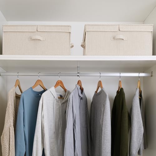 StorageWorks Extra Large Storage Bins with Lids, 55L Decorative Organizer with Divider Board, Fabric Boxes with Handles, Khaki and Beige Stripes, 2-Pack - color: Khaki and Beige Stripes, size: Jumbo