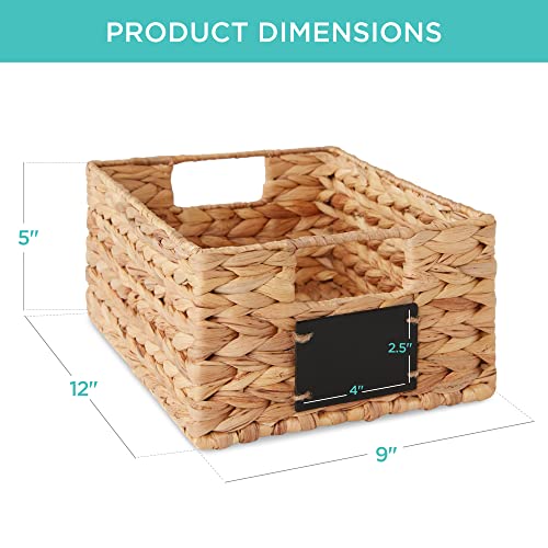 Best Choice Products Set of 4 9x12in Water Hyacinth Pantry Baskets, Woven Organizers w/Chalkboard Label, Chalk Marker - Natural - color: Natural, size: 9x12x5in