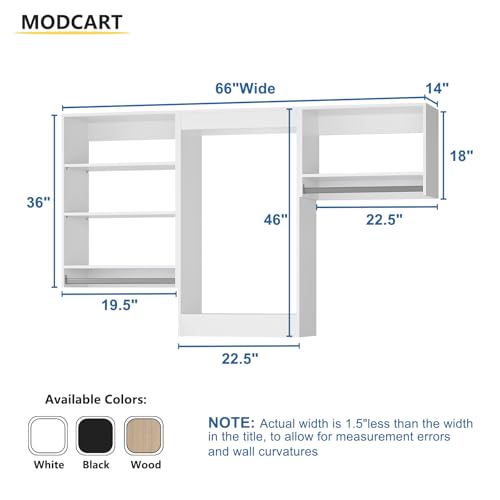 Modular Closet, 66" Wide Organizer with Hanging Shelves, Wood Tower Storage for Walk-in Closets, Wall Mounted Wardrobe, Bedroom, White - color: White, size: 66" Wide, style: Tall Hanging + Medium Hanging + Double Hanging