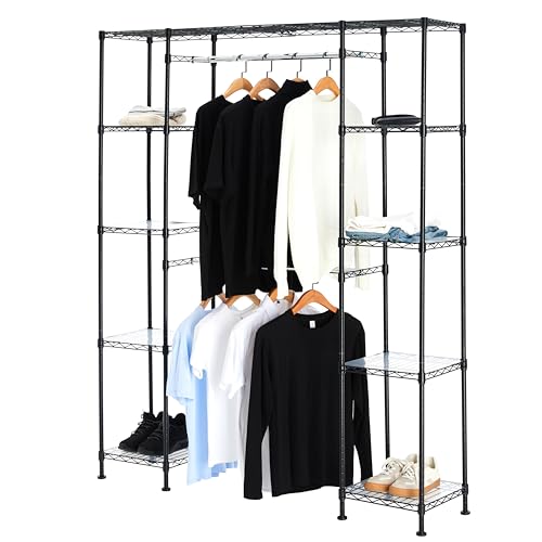 Amazon Basics Expandable Metal Hanging Closet Organizer System with Storage Shelves, Adjustable, Easy to Assemble, 57-80"L x 14"W x 72"H, Black - color: Black