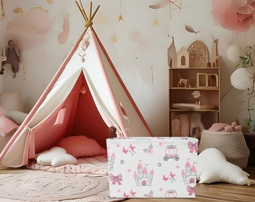 Rectangle Storage Basket with Handles,Collapsible Storage Bin,Books Box,Gift Basket(Pink Princess) - color: Pink Princess