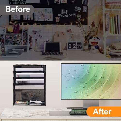 Kuntine.B 6-Tier Wall File Organizer Hanging File Organizer Cubicle Organizer Wall File Holder for Office Home, Black - color: Black, size: 6 Tier & No Hangers