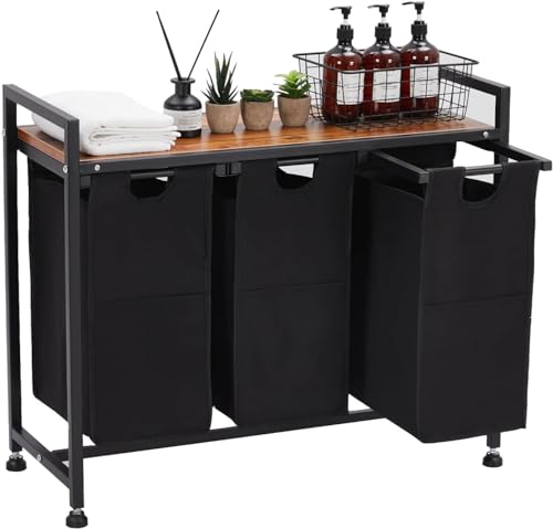 Laundry Hamper - 3 Compartment Laundry Sorter with 28.5 Gallon Capacity, Removable Liners and Multifunctional Design for Laundry Room, Bathroom, and Bedroom.