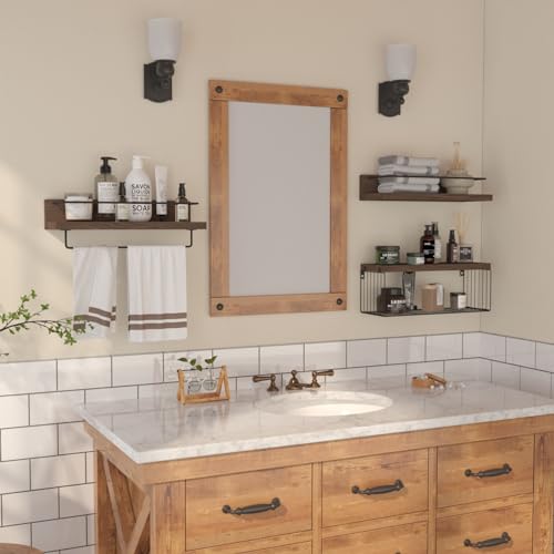 PopiShelves Bathroom Shelves Over Toilet for Wall, Floating Shelves with Storage Basket Paper Holer for Kitchen Living Room, Bedroom & Classroom, Set of 3 (Dark Brown) - color: Dark Brown, size: 15.7"