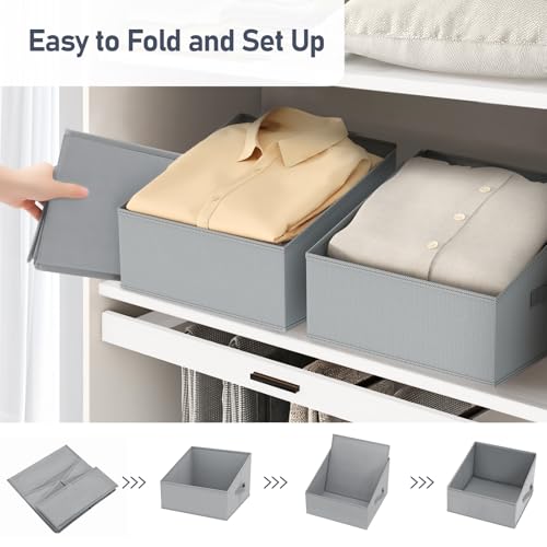 DIMJ Storage Bins for Closet, Trapezoid Storage Bins with Front Handle, Fabric Storage Baskets for Shelves, Line Closet Organizers for Toys, Boooks, Clothes, 6 Packs (Grey) - color: Gray, size: 6 Bins 11.4"x11.4"x7.8"