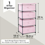 Juvale 4-Tier Dresser for Bedroom - 16.5 x 13 x 33 in, Pink, Modern - Closet Dresser with 4 Fabric Drawers for Clothes & Bedroom Storage - color: Pink