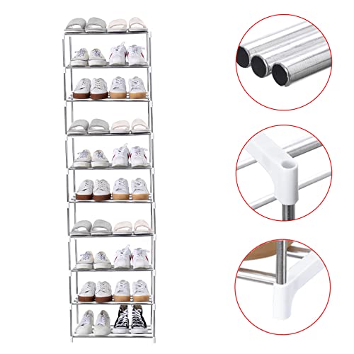 Jucaifu Stackable Small Shoe Rack, Entryway, Hallway and Closet Space Saving Storage and Organization (10-Tier, White) - color: White, size: 10-Tier