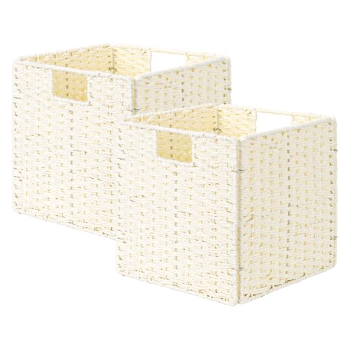 StorageWorks 11 inch Wicker Baskets, Handwoven Storage Cubes with Handles, Foldable Paper Rope Basket for Organizing, Beige, 2 Pack - color: Beige, size: 11"L x 11"W x 11"H