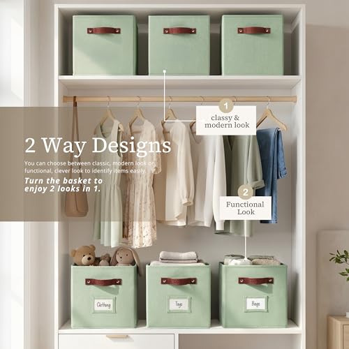 DECOMOMO Storage Cubes, 13x13x13 Storage Cube Bins with Labels, Fabric Organizer Bins (13" / 6pcs, Sage Green) - color: Sage Green, size: Cube 13" / 6pcs