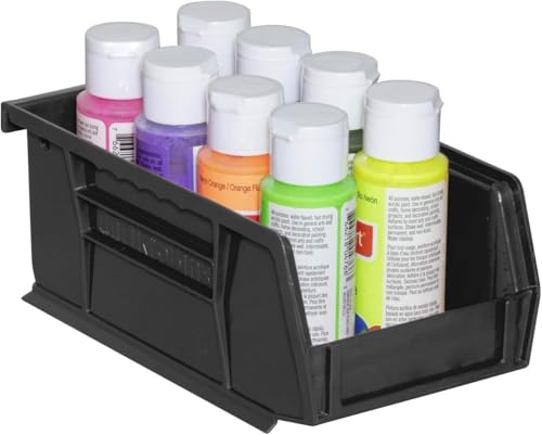Akro-Mils 30220 AkroBins Plastic Storage Bins, Space-Saving Stackable Bins for Garage, Pantry, Craft Organization, 7" x 4" x 3", Black, 24-Pack - color: Black