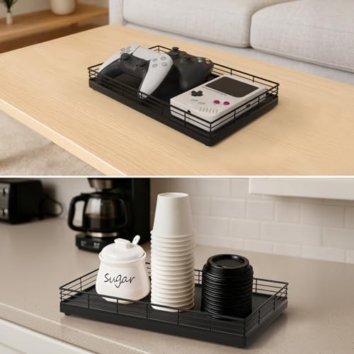 Large Bathroom Vanity Tray – 13" x 8" Oak Decorative Wooden Tray for Bathroom Countertop & Vanity Organizer, Rectangular Wood Tray for Perfume, Skincare, Storage, Vanity Dresser Counter Decor, Black - color: Black, size: 13" x 8" x 2"