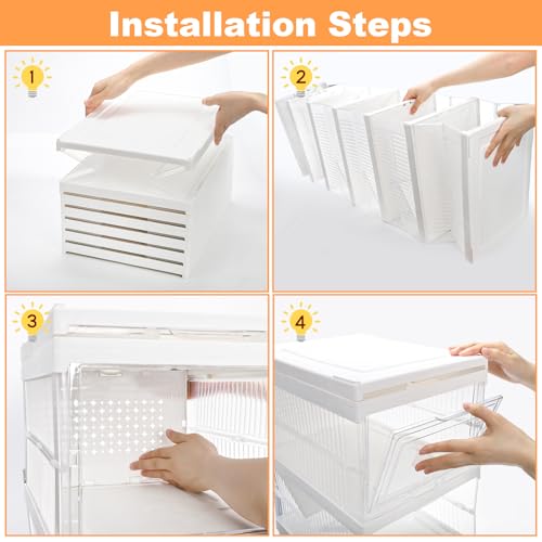 Hedume 6 Pack Clear Shoe Boxes Stackable, Drop Front Shoe Storage Box, No Assembly Plastic Shoe Organizer Storage Bin with Door, Free Standing Shoe Shelf Cabinet with Lid for Size 13, 13.6"x10"x7.9"