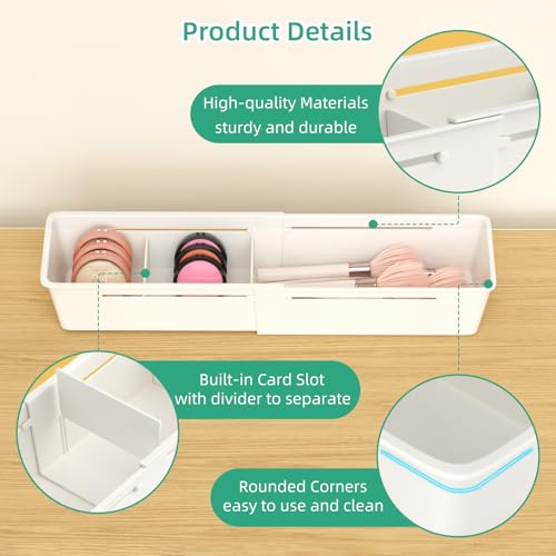 Desk Drawer Organizer Tray, 4 Pack Expandable Drawer Organizer with Dividers Adjustable, Bathroom Organizer Bins for Junk, Office, Makeup, Kitchen Utensil - style: Expandable