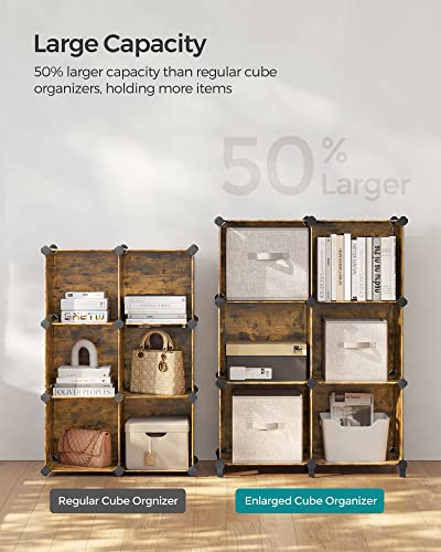SONGMICS 6 Cube Storage Organizer, Modular Bookshelf, DIY Closet Organizers and Storage, Plastic Stackable Shelves, 14.6 x 13 x 13 Inch Cubes, with Feet and Rubber Mallet, Rustic Brown ULPC206A01 - color: Rustic Brown, size: 14.6”L x 13”W x 13”H