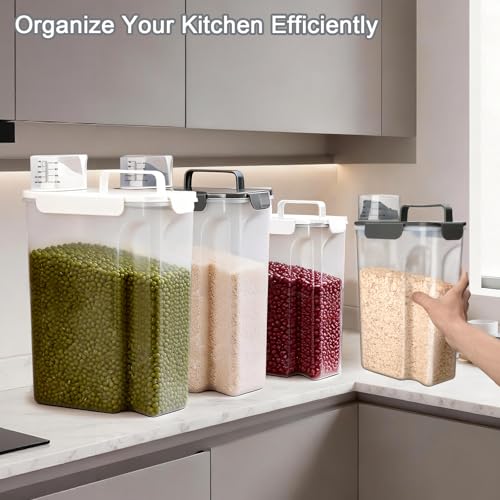 Komzon Rice Storage Containers, Airtight Cereal Containers Storage, with Pouring Spout Portable Handle for Flour, Pasta, Grain and Baking, Pet Dog Cat Bird Food Container 20lb White - color: 20lb White