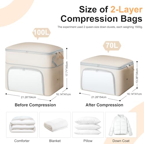 Comforter Storage Bag - Large Capacity Blanket Storage Bags Front-opening Ultra Space Saving Self Compression Organizer, Washable Compression Bags for Storage Comforter Blanket, 1 Pack, Beige - color: Beige, size: 1 Pack - 2-Layer