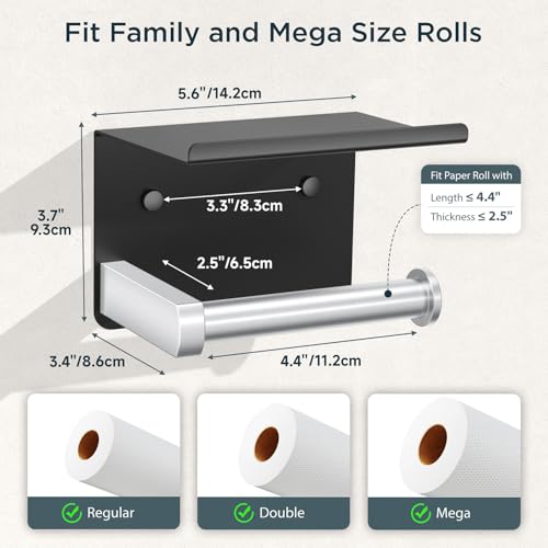 FORIOUS Toilet Paper Holder with Shelf, Adhesive or Screw Wall Mount Toilet Paper Roll Holder for Bathroom, Rustproof 304 Tissue Dispenser with Phone Shelf (1, Matte Black & Brushed Nickel) - color: Matte Black & Brushed Nickel
